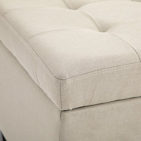 Storage Ottoman Bench Tufted Microfibre Upholstered - Beige