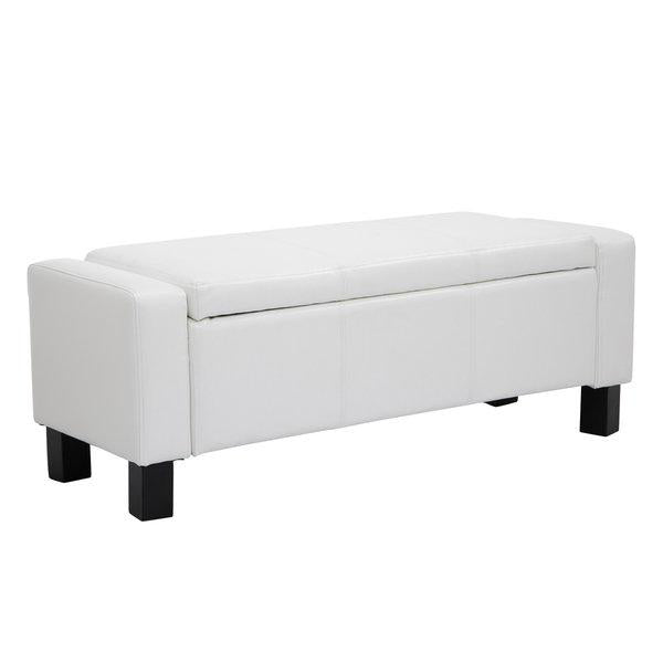 PU Leather Upholstered Ottoman Storage Bench, Footstool - White
