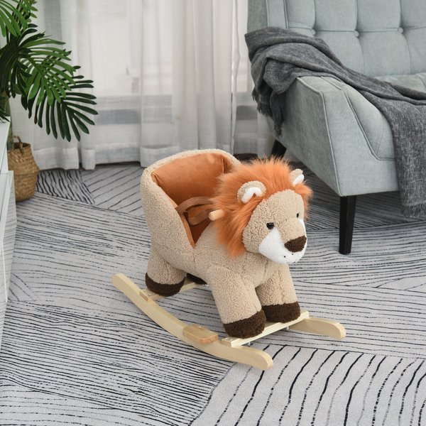 Toddlers Plush Lion Rocking Horse - Brown