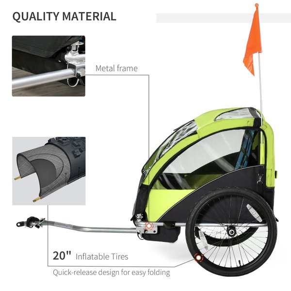 Trailer For Kids Child Bike Foldable Baby Carrier 2-Seat W/ Storage Bag Safety Harness