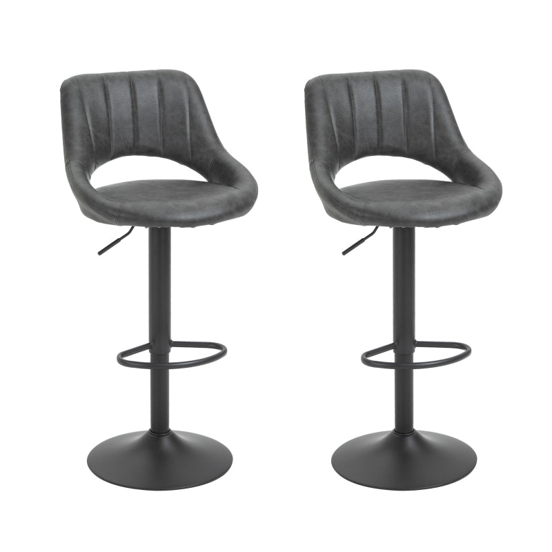 Barstools Set Of 2 Adjustable Swivel Height PU Leather Counter Chairs W/ Footrest - Grey