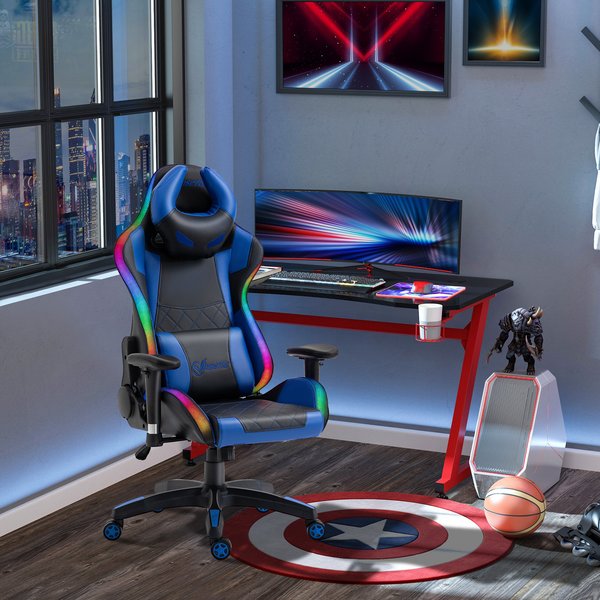 Gaming Office Chair with RGB LED Light, Lumbar Support, Gamer Recliner- Blue
