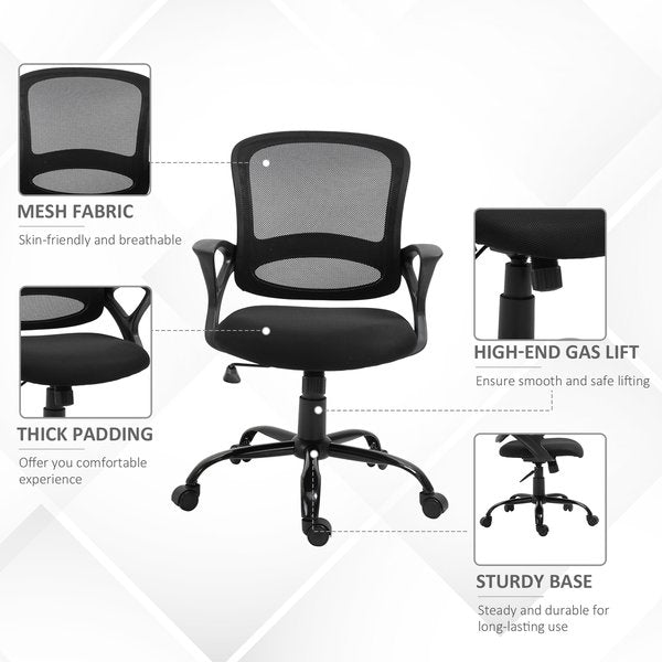 Mesh Home Office Swivel Desk PC Chair w/ Lumbar Support, Arm - Black