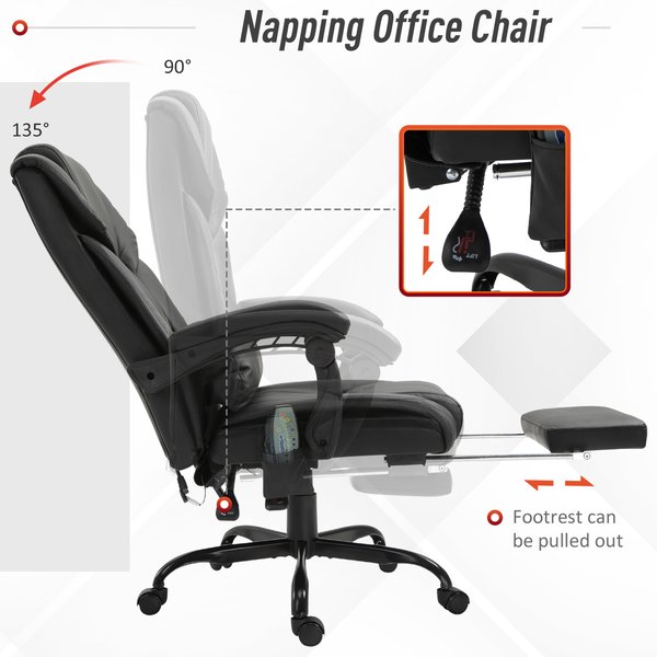  PU Leather 6-Point Massage Desk Chair w/ Remote- Black