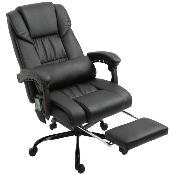  PU Leather 6-Point Massage Desk Chair w/ Remote- Black