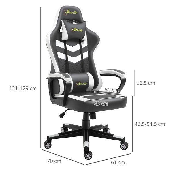 Racing Gaming Chair w/ Lumbar Support, Headrest, Home Office Gamer - Grey/White