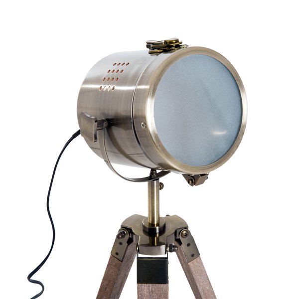 Vintage Tripod Floor Lamp, 33L, Adjustable Height - Wood/Bronze Colour