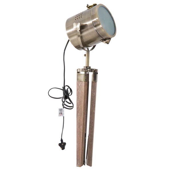 Vintage Tripod Floor Lamp, 33L, Adjustable Height - Wood/Bronze Colour