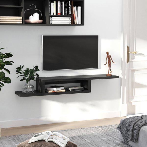 Wall Mount Media Console, Floating TV Stand, Entertainment Center Unit, - Black