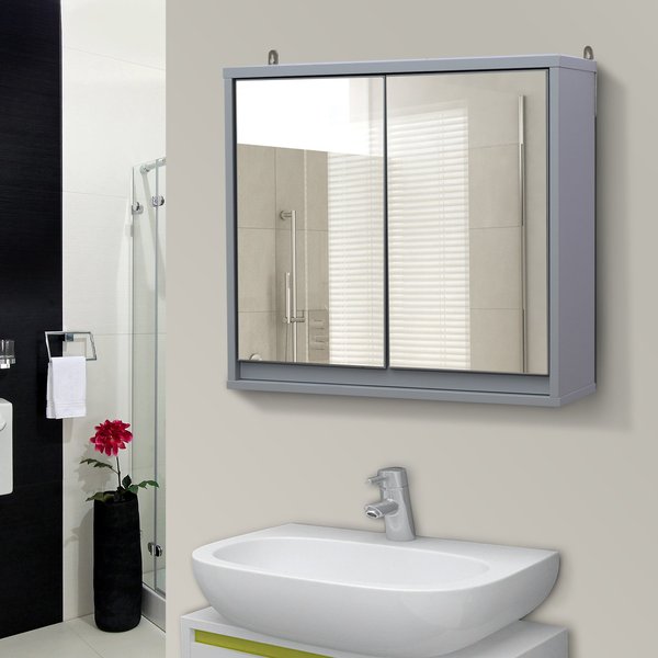 Wall Mounted Bathroom Mirror Cabinet, 48Wx14.5Dx45H Cm - Grey