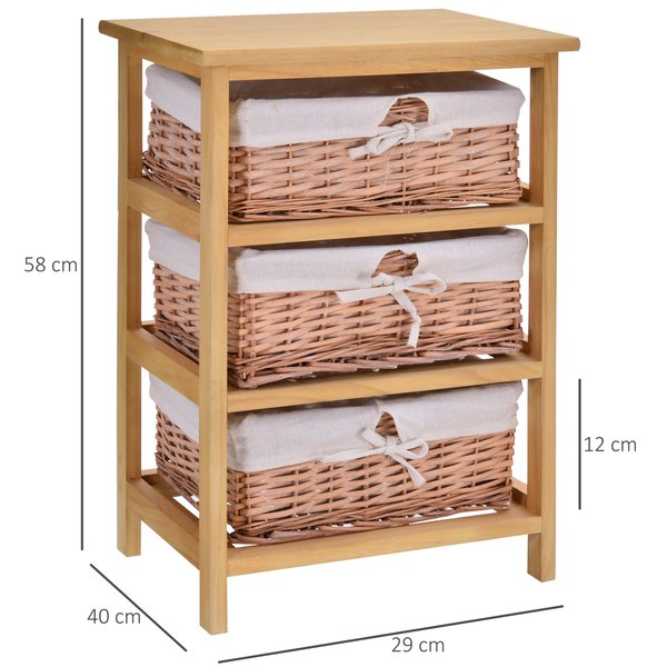 3-Tier Wicker Storage Basket Shelf - Natural