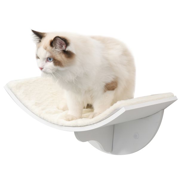 Wood Cat Shelf Shelter Kitten Bed Curved Climber Wall-Mounted - White