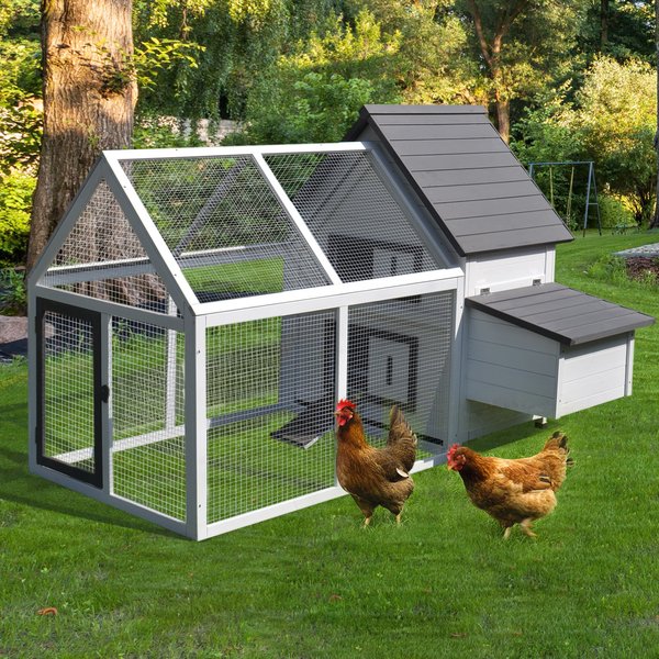 Wood Chicken Coop Pet Poultry House Backyard With Nesting Box Ramp Run
