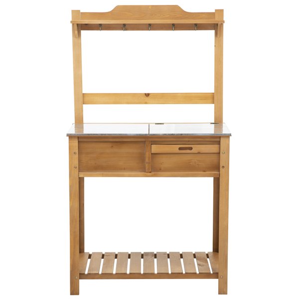 Wooden Table Galvanized Workstation Shelves And Hooks