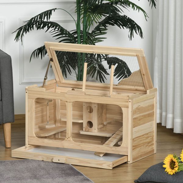 Wooden Hamster Cage Rodent Small Animal Kit Play House For Indoor