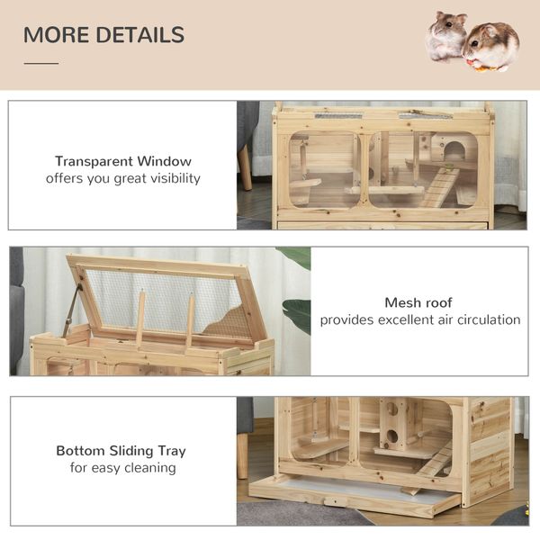 Wooden Hamster Cage Rodent Small Animal Kit Play House For Indoor