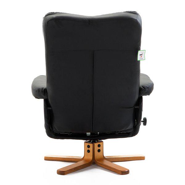 Wooden Recliner PU Leather Chair Ottoman Footrest Adjustable Base Swivel W/Stool - Black