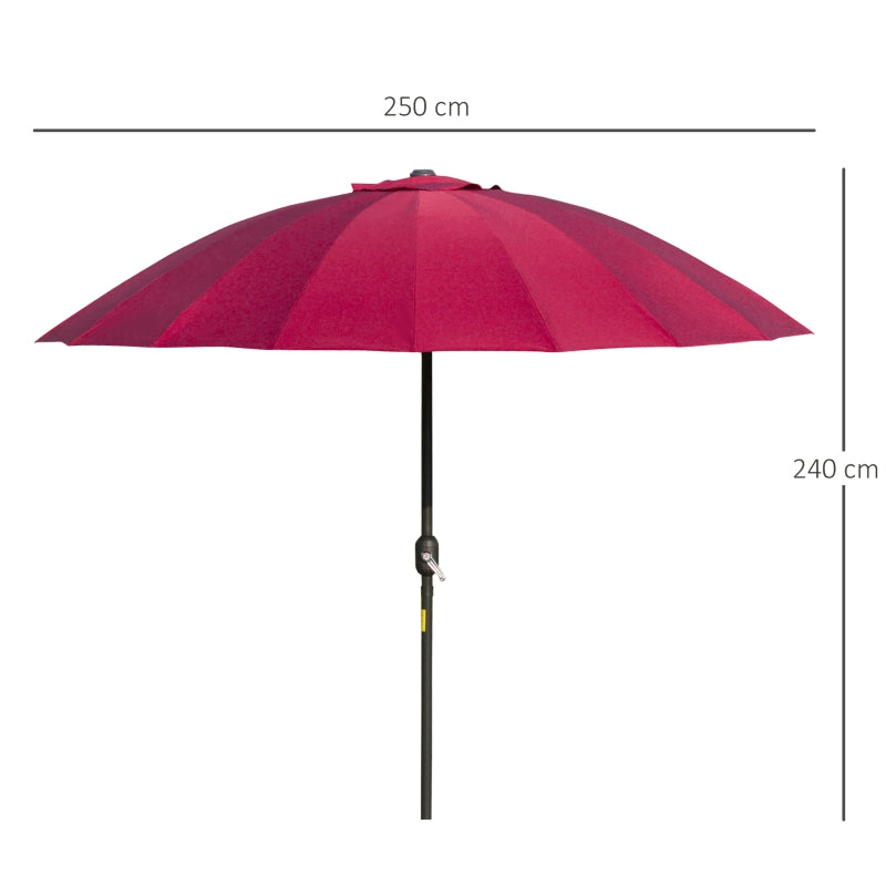 Parasol With 18 Sturdy Ribs Push Button Tilt Crank For Garden Wine Red
