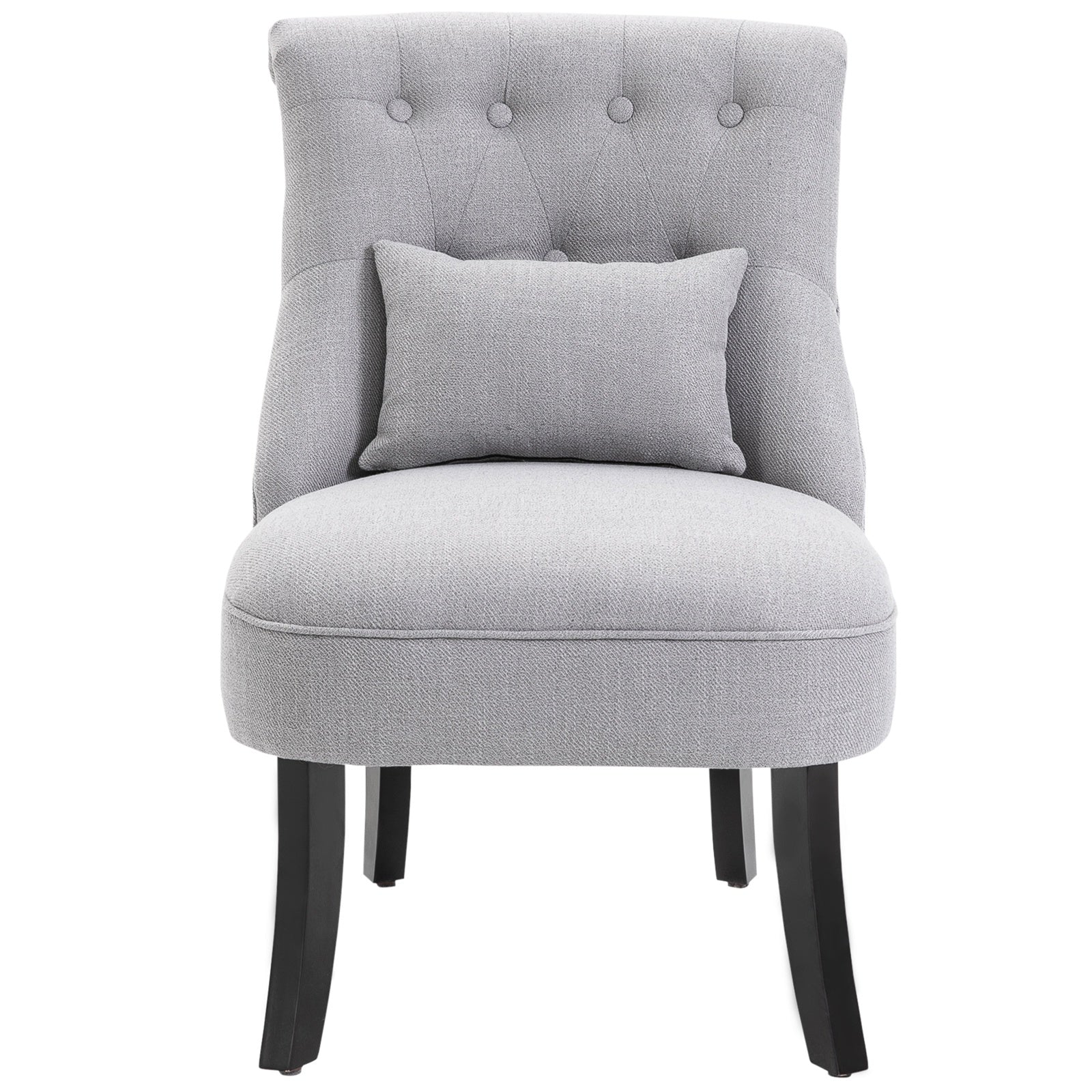 Solid Rubber Wood Tufted Single Sofa Chair Lounge W/ Pillow - Grey