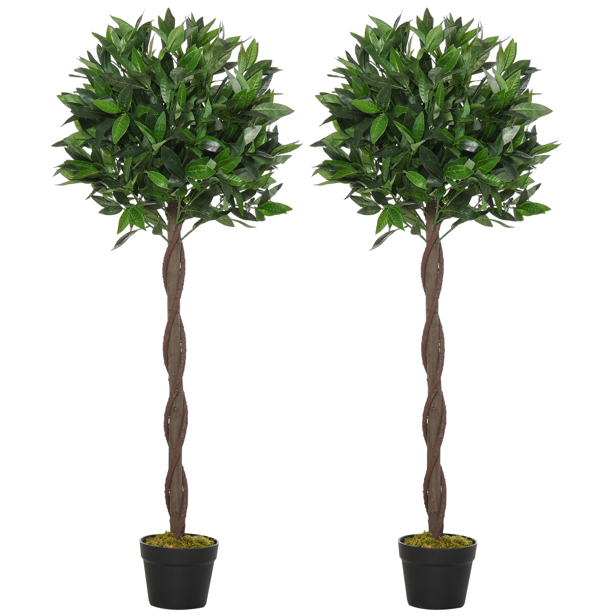 Set Of 2 Artificial Topiary Bay Laurel Ball Trees In Pot Indoor Outdoor, 120cm