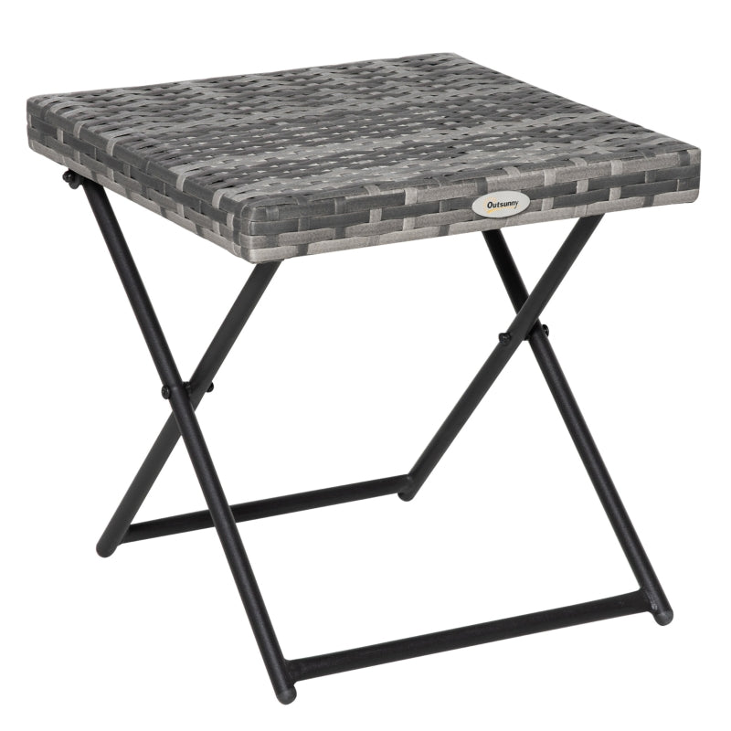 Square PE Wicker Rattan Folding Table - Grey