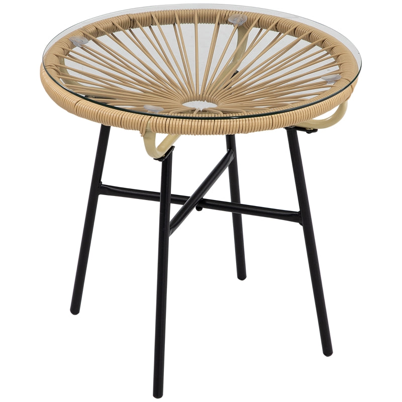 Rattan Side Table, Round Outdoor Coffee- Black